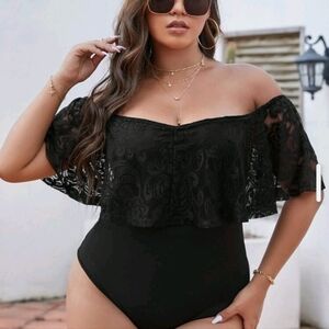 2XL off the shoulder lace trim bodysuit